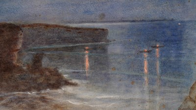 Lot 568 - Thomas Runciman - Twilight & Fishing Boats off Marsden | watercolour