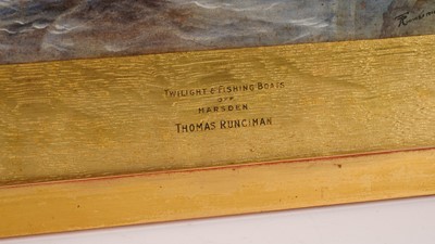 Lot 568 - Thomas Runciman - Twilight & Fishing Boats off Marsden | watercolour