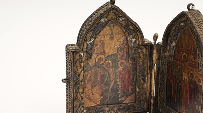 Lot 460 - A champleve enamel diptych Christian icon