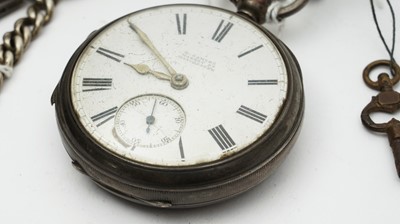 Lot 429 - A silver case open-faced pocket watch and chains