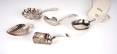 Lot 406 - A Victorian Scottish Provincial silver caddy spoon; and four others