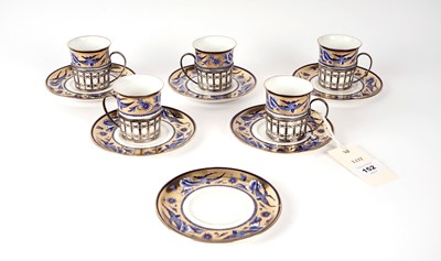 Lot 152 - Five Shelley coffee cans and saucers with silver handles