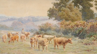Lot 589 - Fred Williamson - Herding Cattle at Dusk | watercolour