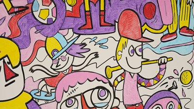 Lot 1259 - Jon Burgerman - Favourite Sport | marker pen on panel