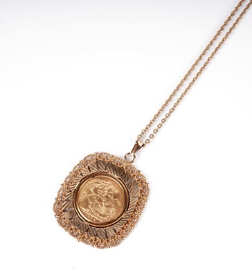 Lot 449 - An Elizabeth II gold sovereign, 1974, in pendant mount