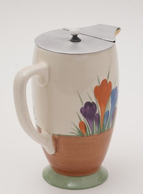 Lot 96 - A Clarice Cliff Crocus pattern hot water jug