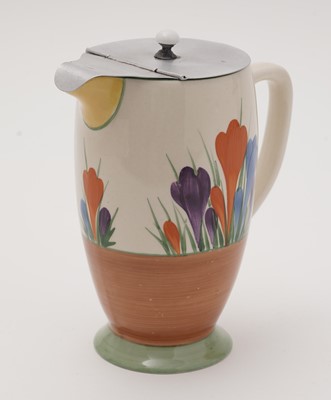 Lot 96 - A Clarice Cliff Crocus pattern hot water jug