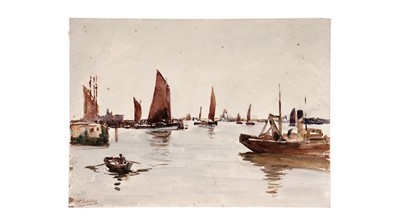 Lot 605 - Robert Jobling - Boats in a Harbour | watercolour
