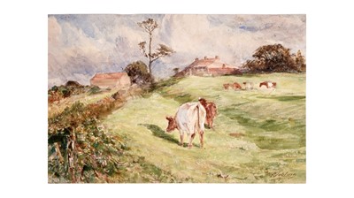 Lot 611 - Robert Jobling - Cows Grazing | watercolour