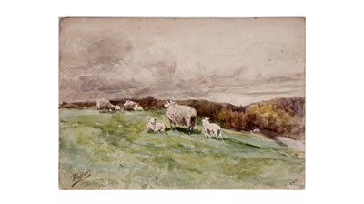 Lot 613 - Robert Jobling - Lambs in Verdant Grass | watercolour