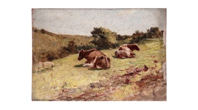 Lot 616 - Robert Jobling - cattle in a meadow | oil