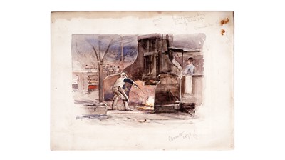 Lot 602 - Robert Jobling - Consett; The Iron Furnace | watercolour