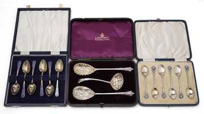 Lot 397 - Three cased sets of silver spoons