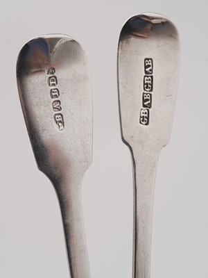 Lot 144 - Four Scottish provincial silver Fiddle pattern condiment spoons