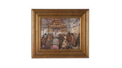 Lot 202 - Frank Burke - Crowds at the Theatre Royal Newcastle | oil