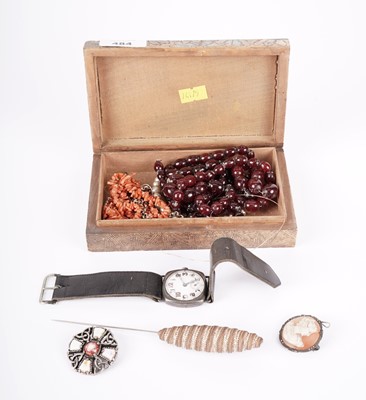 Lot 484 - A silver case manual wind wristwatch and other items of jewellery