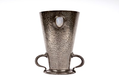 Lot 183 - An English Pewter by Liberty & Co twin handled vase