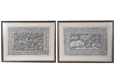 Lot 811 - Lopez - Two Mexican folk art scenes | ink on amate bark paper