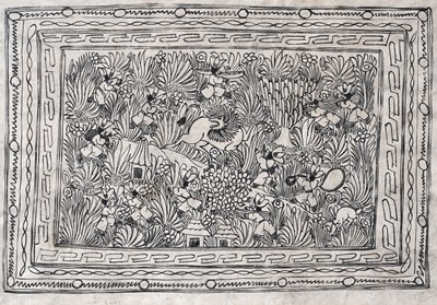 Lot 811 - Lopez - Two Mexican folk art scenes | ink on amate bark paper