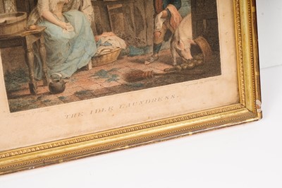 Lot 12 - After George Morland - The Idle Laundress, and Industrious Cottager | stipple engraving