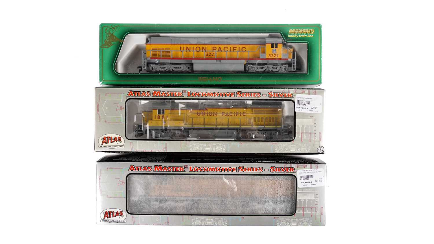 Lot 509 - Three boxed Union Pacific model locomotives, by Atlas Masters and Mehano