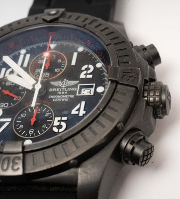 Lot 1032 - Breitling Super Avenger: a black steel automatic chronograph wristwatch