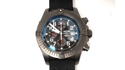 Lot 1045 - Breitling Super Avenger: a black steel automatic chronograph wristwatch