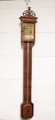 Lot 94 - A mid-19th Century inlaid mahogany stick barometer, by Charles Howarth of Halifax