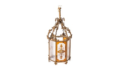 Lot 914 - A Victorian brass hall lantern of hexagonal form