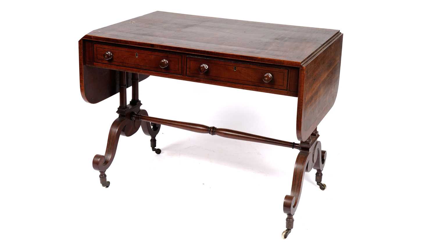 Lot 1005 - A Regency mahogany and rosewood crossbanded sofa table