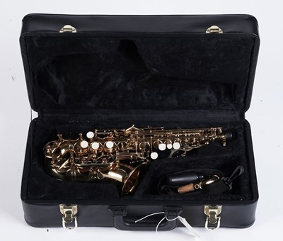 Lot 332 - A lacquered brass Soprano saxophone engraved FF