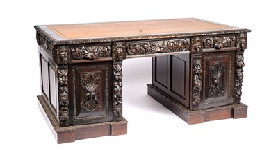 Lot 954 - A Victorian oak pedestal partners desk