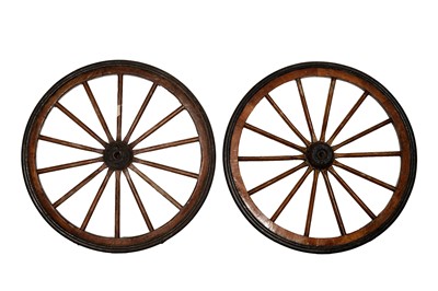 Lot 83 - Two vintage wooden cart wheels