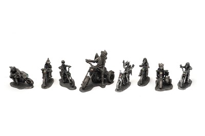 Lot 989 - Collectible fantasy pewter motorcycle and rider figures