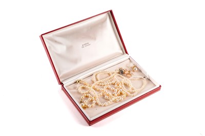 Lot 591 - Two pearl necklaces and two pairs of earrings