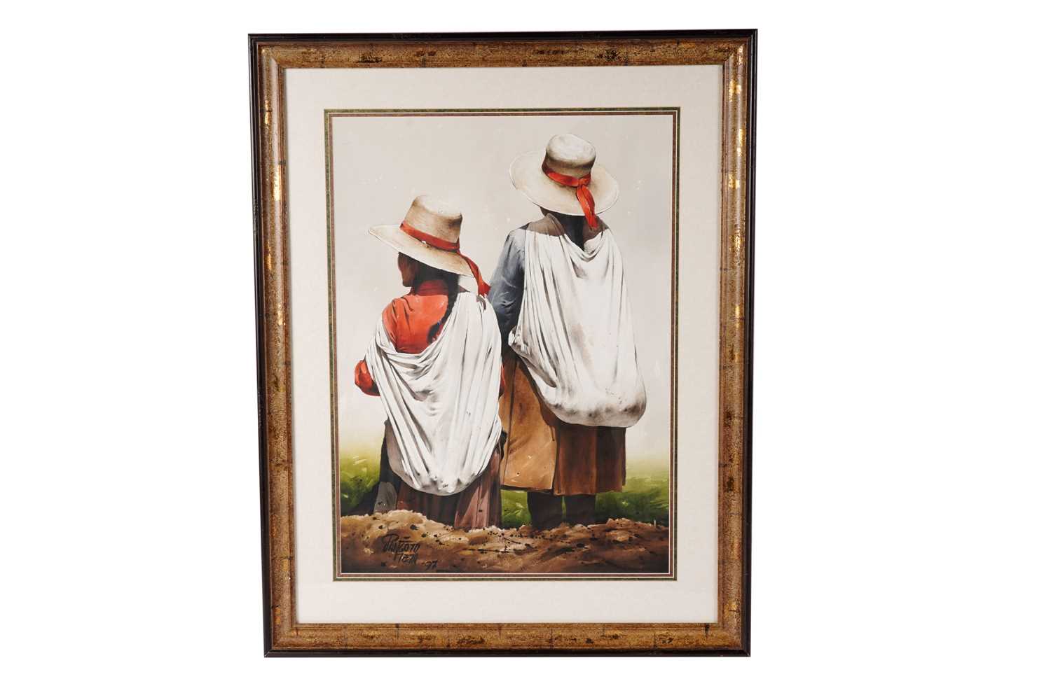 Lot 257 - Luis Pantigozo - Peruvian Field Workers in Straw Bonnets | watercolour