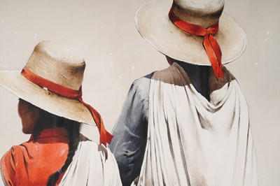 Lot 257 - Luis Pantigozo - Peruvian Field Workers in Straw Bonnets | watercolour