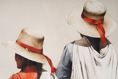 Lot 257 - Luis Pantigozo - Peruvian Field Workers in Straw Bonnets | watercolour