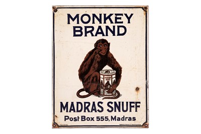Lot 151 - A Monkey Brass Madras Snuff enamel advertising sign