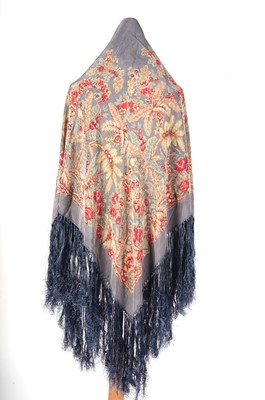 Lot 974 - An early 20th Century printed floral damask silk shawl