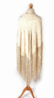 Lot 973 - An early 20th Century Chinese ivory silk piano shawl