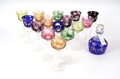 Lot 173 - A collection of 19th Century harlequin hock glasses and a glass decanter