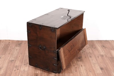 Lot 56 - A 20th Century Chinese hardwood and metal bound chest