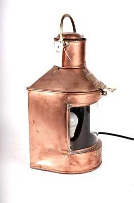 Lot 40 - A Meteorite copper and brass ships lantern, converted into a table lamp