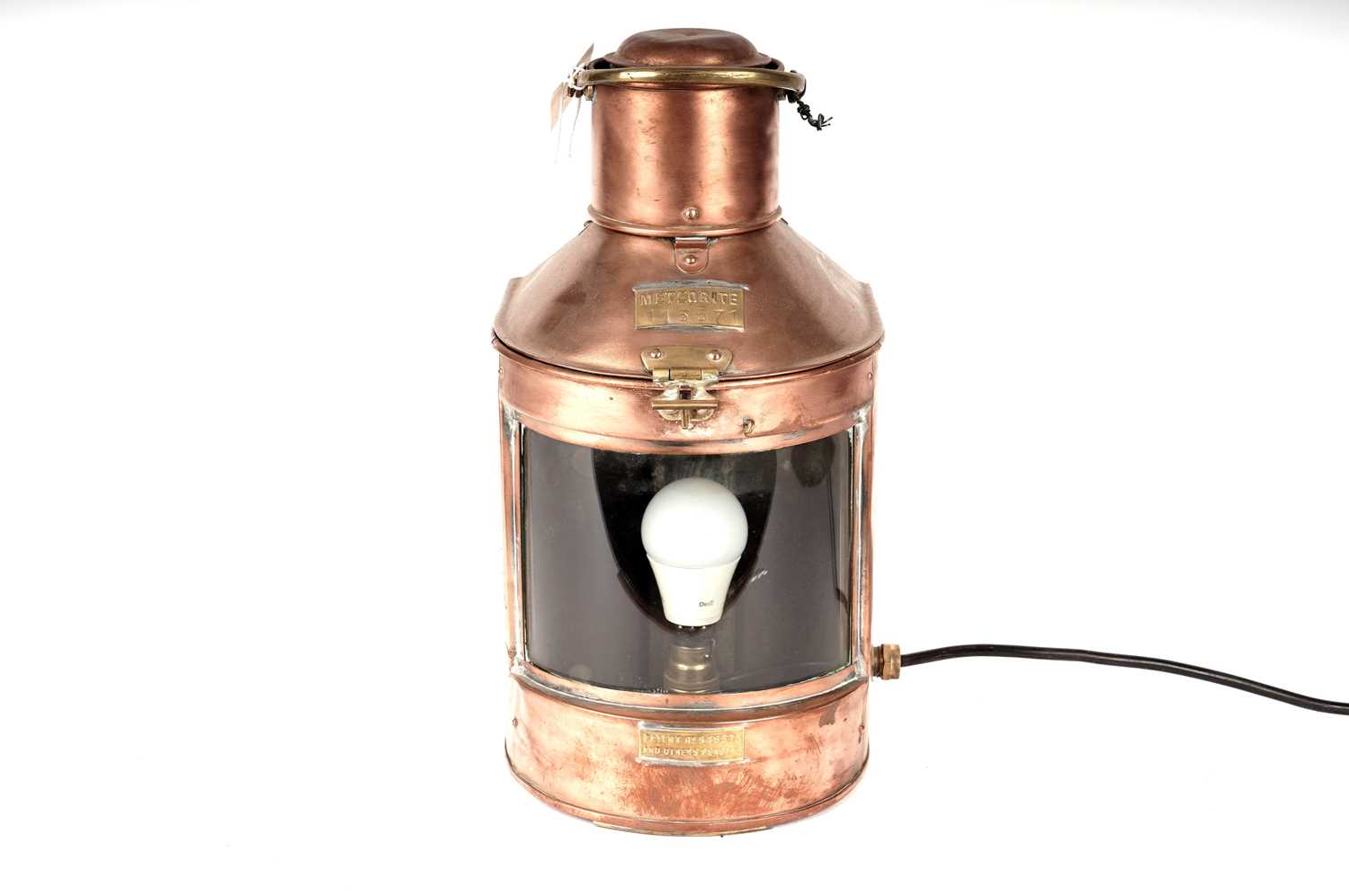 Lot 40 - A Meteorite copper and brass ships lantern, converted into a table lamp