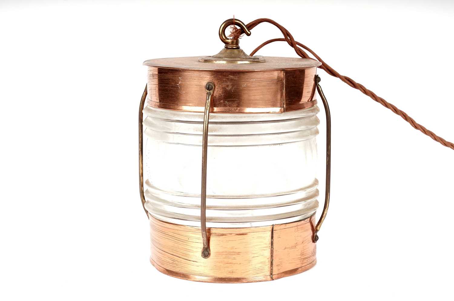 Lot 45 - A copper and brass ships lantern, converted into a ceiling or hanging light