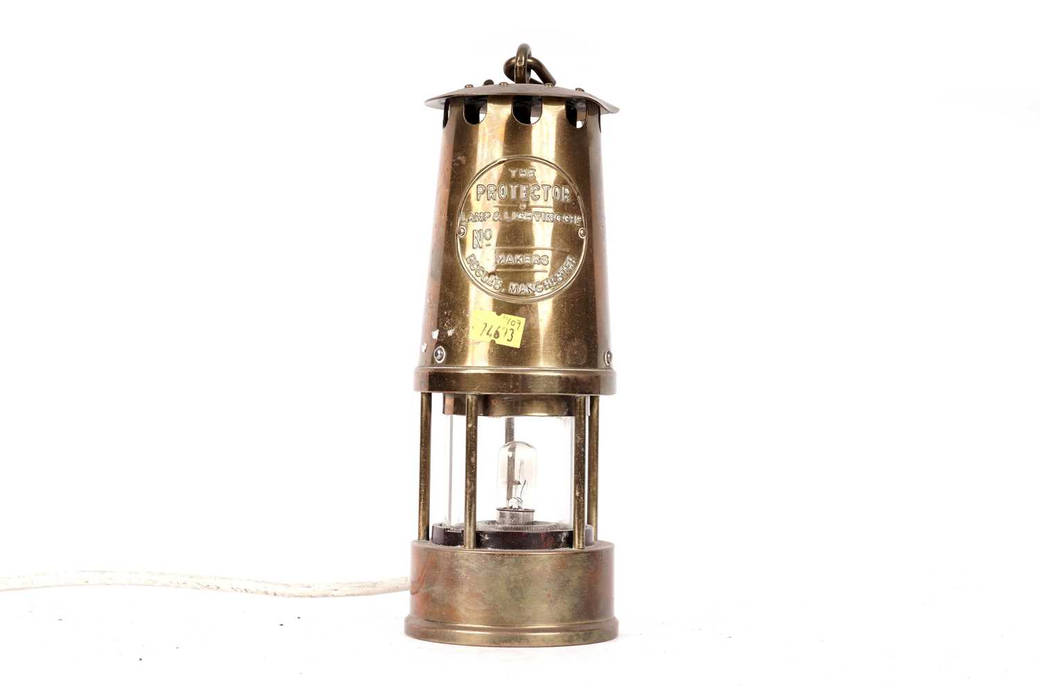 Lot 91 - An electric brass miners safety lamp