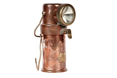 Lot 93 - A miniature copper and brass miners safety lamp