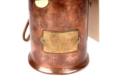 Lot 93 - A miniature copper and brass miners safety lamp