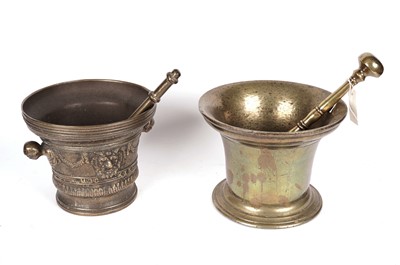 Lot 161 - A 19th Century brass pestle and mortar, and another